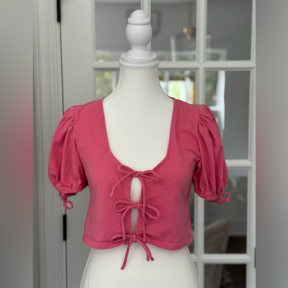 Free People Pink Tie-Front Blouse